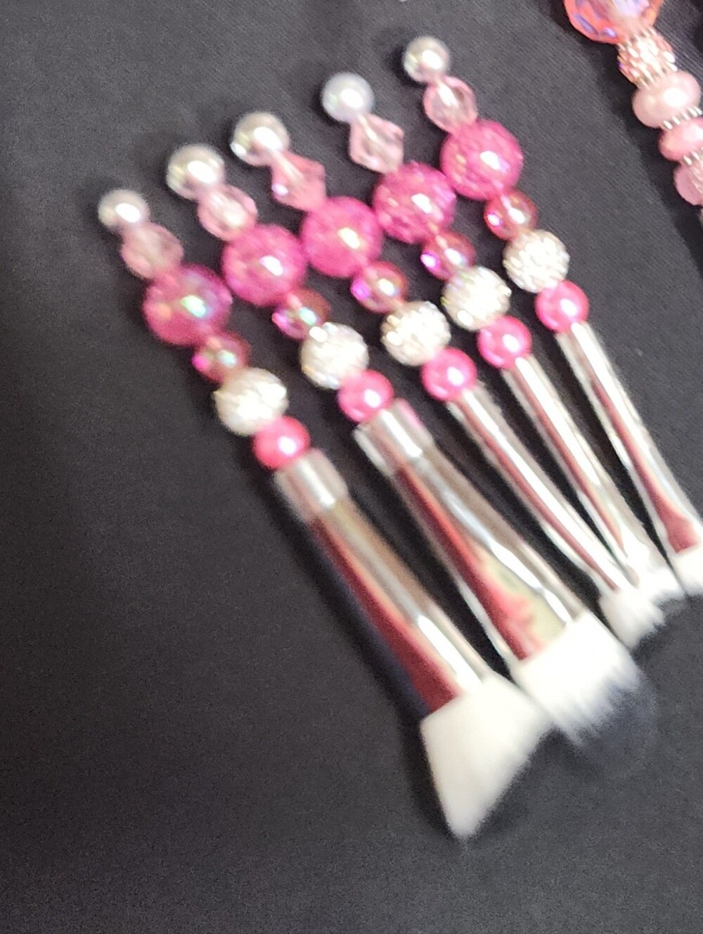 Pink Beaded Makeup Brush Set